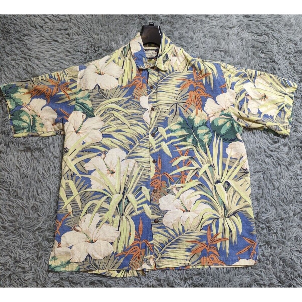 Straight Down Hawaiian Shirt‎ Mens Size Large L Floral Coconut Cloth Made In USA